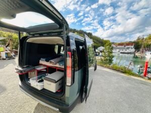 Kia electric campervan kitchen and storage